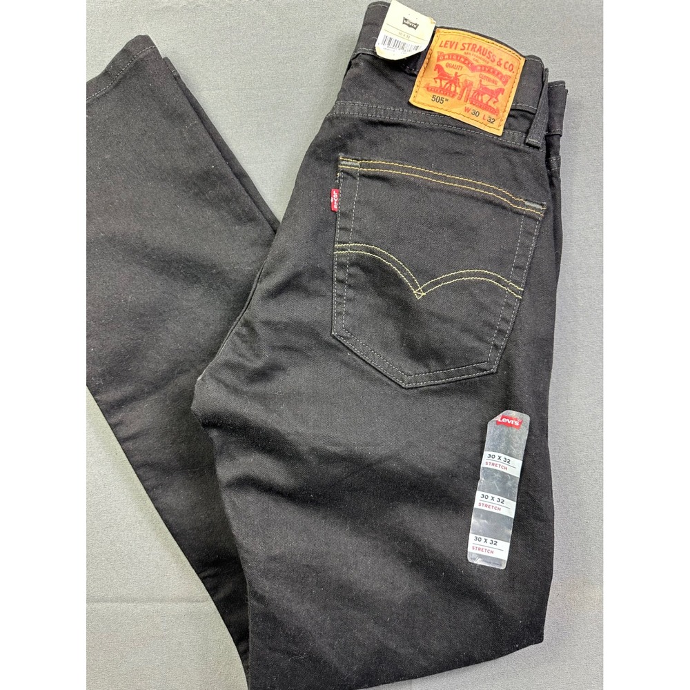 Levis 505 Regular Fit Black Stretch‎ Jeans Men's 30x32 New With Tags